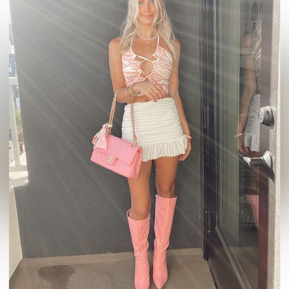 Pink thigh high boots
